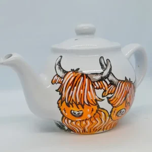 Highland Cow Cottage Hand Painted Tea Pot