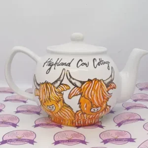 Highland Cow Cottage Hand Painted Large Tea Pot set