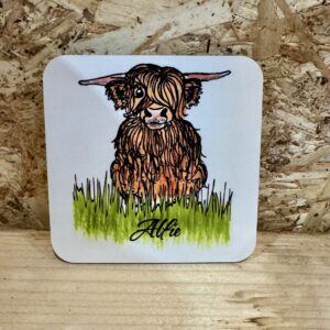 Hand Drawn Highland Cow Cottage Coaster